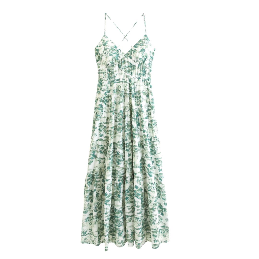 green and white toile dress - abercrombie