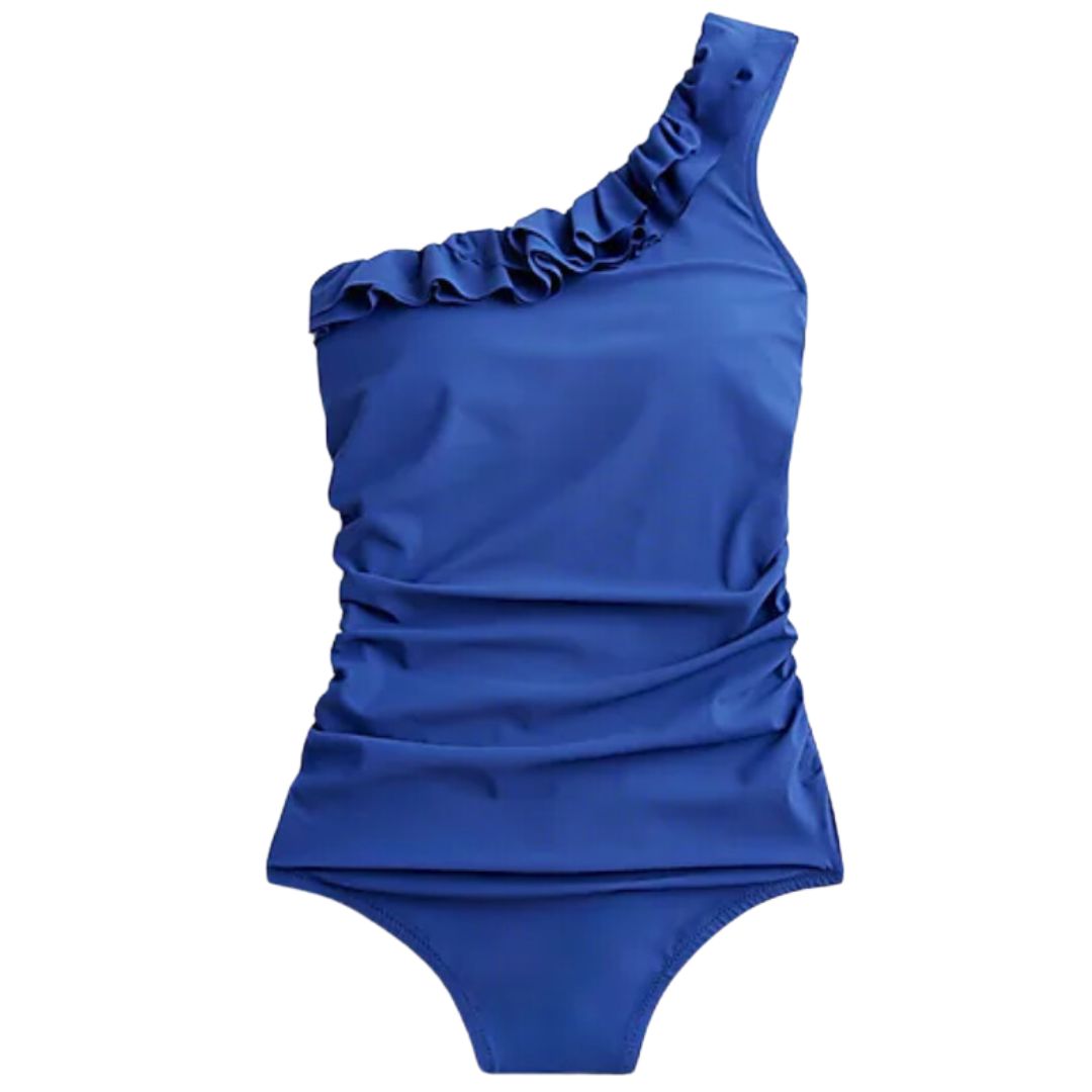 blue ruched one shoulder one piece swimsuit - j. crew