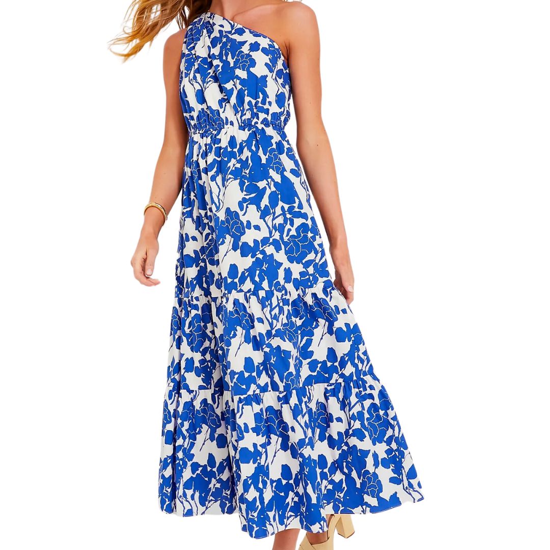 blue and white floral one shoulder dress - tuckernuck