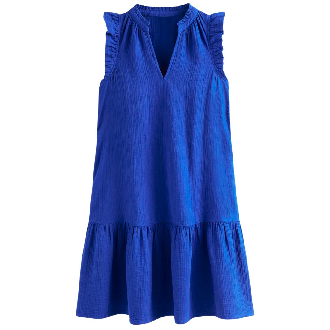 blue ruffled dress