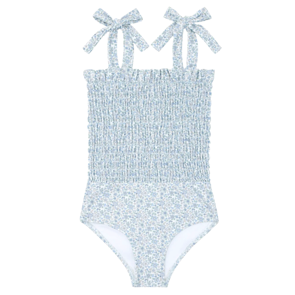 girls ruched light blue one piece swimsuit - minnow